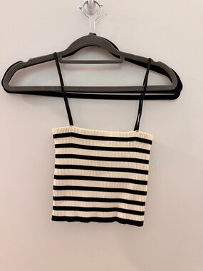 Striped Rib Knit Cami Top in Black and Cream